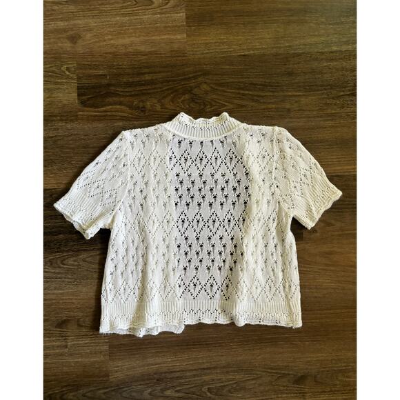 Y2k Jason Maxwell White Knit Cardigan Short sleeve Cropped Size Small Acrylic - Picture 7 of 7